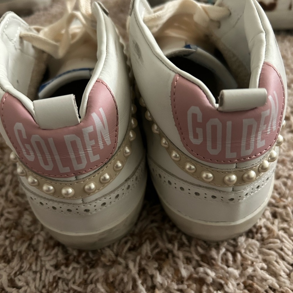 Golden Goose Cream High-Tops with Glitter Star and Pearl Trim size 39 - Picture 6 of 9